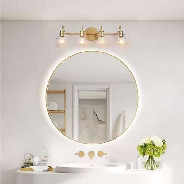 Modern Vanity Light 4-Light Gold 28.5 in. Wall Light with Globe Clear Glass Shades for Bathroom