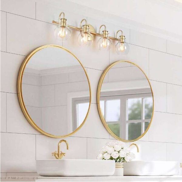 Modern Vanity Light 4-Light Gold 28.5 in. Wall Light with Globe Clear Glass Shades for Bathroom
