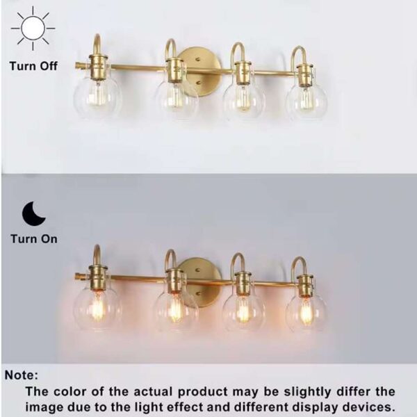 Modern Vanity Light 4-Light Gold 28.5 in. Wall Light with Globe Clear Glass Shades for Bathroom
