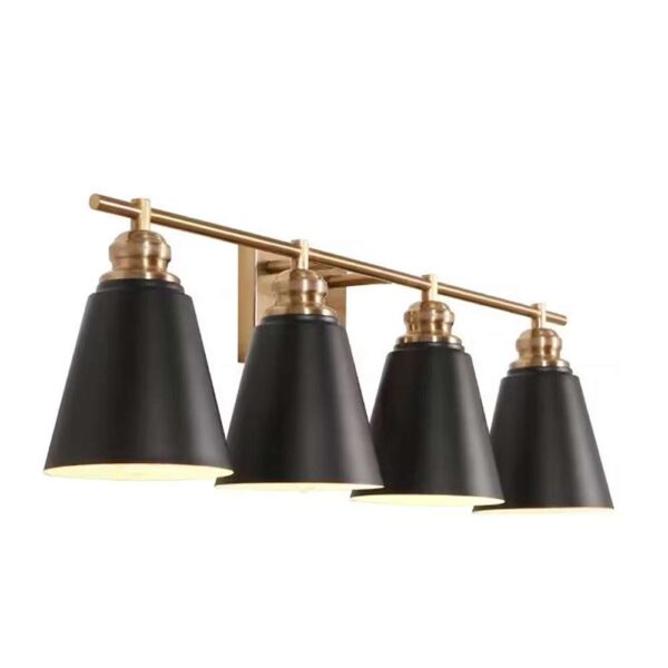 Modern 31.5 in. 4-Light Brushed Gold Vanity Light with Black Metal Shades
