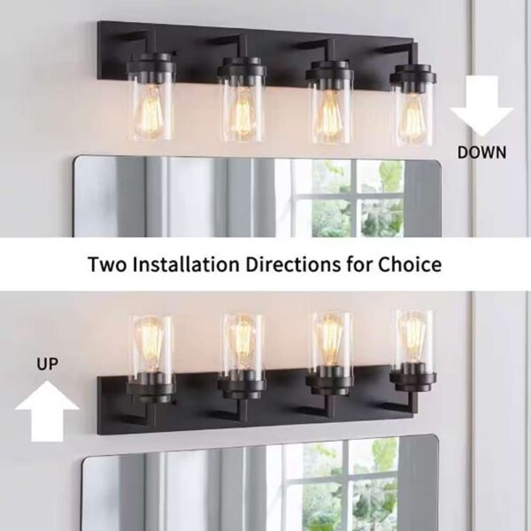 30 in. 4-Light Black Vanity Light with Clear Glass Shade